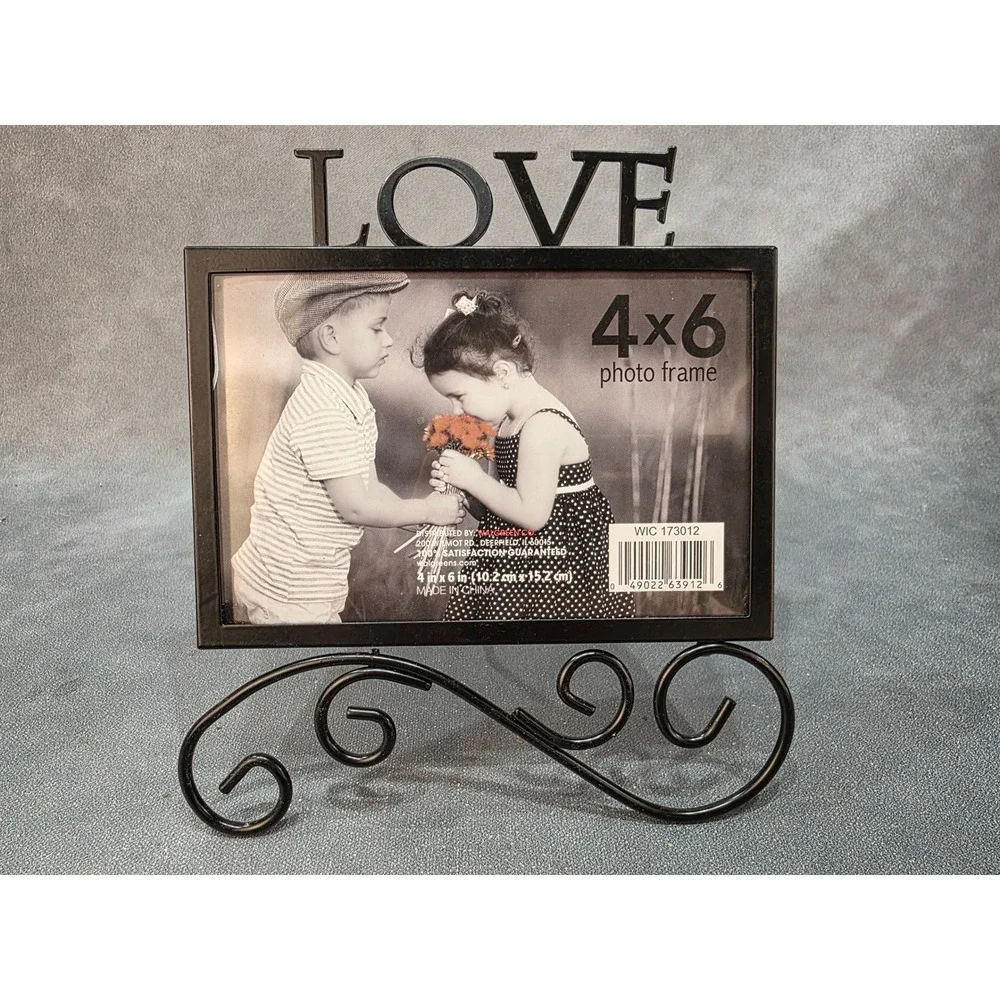 LOVE Black Metal LOVE 4x6 Photo Frame Scroll Easel Stand WIC 173012